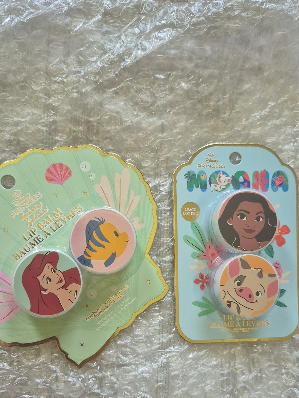 Disney Princess Lip Balm Duo -2 Sets ; Moana And The Little Mermaid